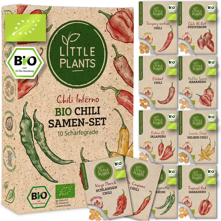 Bio Chilisamen Set - 10 Sorten Chili Samen - Saatgut zum Anbauen im Garten Balkon oder Hochbeet - Saatgut