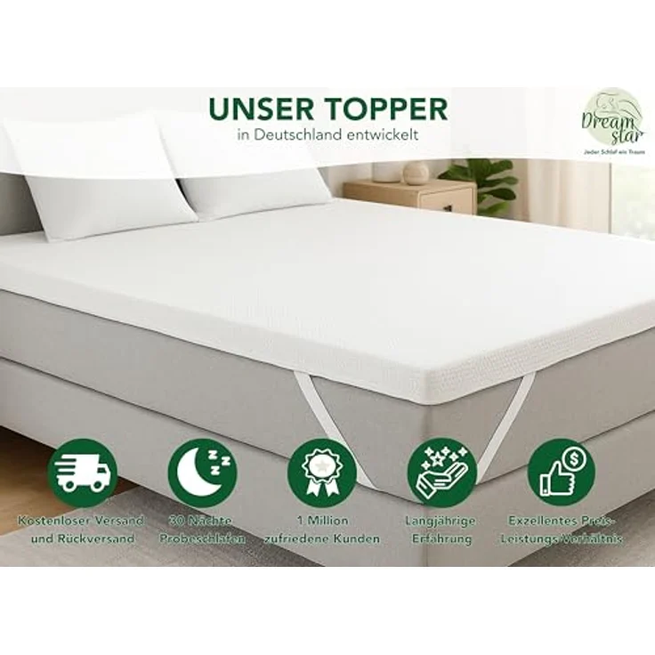 Dreamstar, Topper Easy Dream, ergonomischer Matratzentopper, Kaltschaum - H2/H3/H4/H5, 5 cm hoch, Kaltschaum, rutschfest, Bezug waschbar - für Matratzen und Boxspringbetten – Bild 5