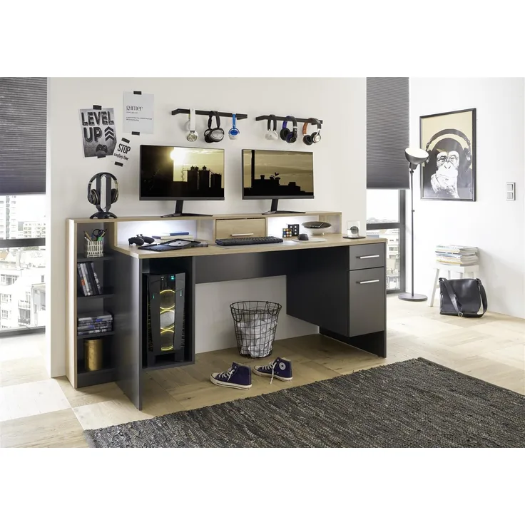 Schreibtisch >Thasos< in Grau - 182x92x70cm (BxHxT)