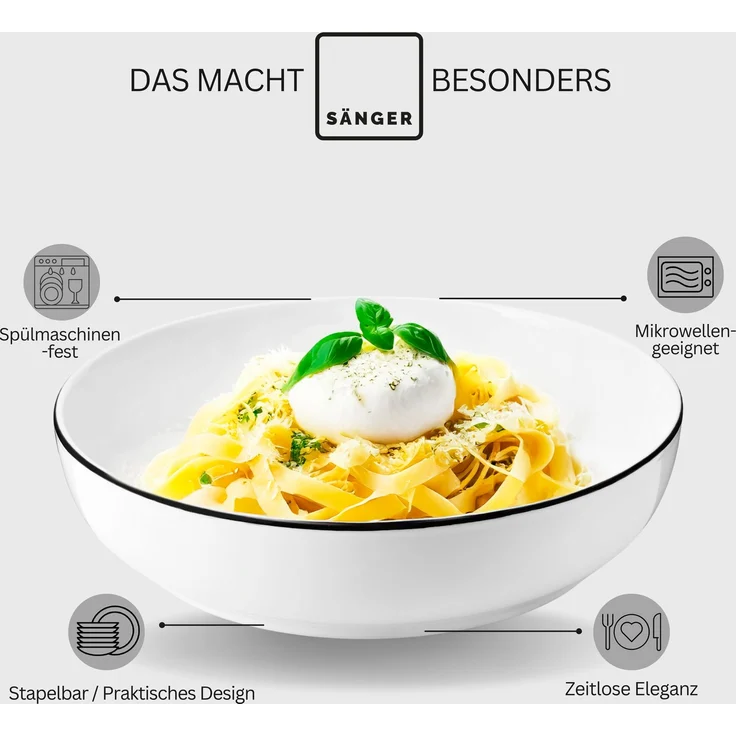 SÄNGER Porzellan Pastaschalen Marlo Black Rim 6-teilig für 6 Personen – Bild 4