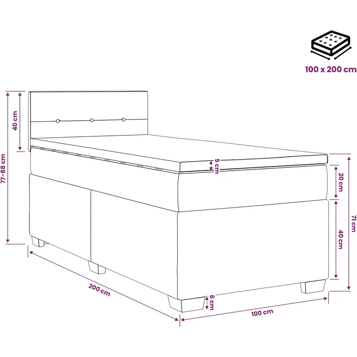 vidaXL Boxspringbett mit Matratze Schwarz 100 x 200 cm Stoff 3450413 – Bild 11