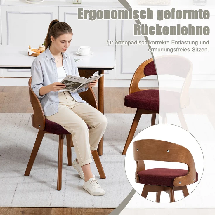 LVHOM Esszimmerstuhl 360° drehbar, 2er Set, Polsterstuhl aus Leinen und Massivholz, Küchenstuhl gepolstert, ergonomischer Schalenstuhl mit Armlehne, bis 150 kg – Bild 7