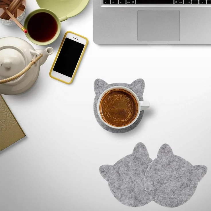 wortek Getränkeuntersetzer Filz-Untersetzer Katze für Gläser 8er Tischset, Zubehör für Tisch & Gläser, Set, 8-tlg, cm – Bild 3