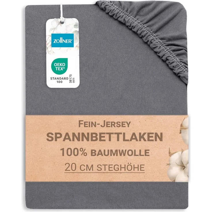 ZOLLNER Spannbettlaken, Fein-Jersey, Gummizug: rundum, 160 x 200 cm, 100% Baumwolle, vom Hotelwäschespezialisten