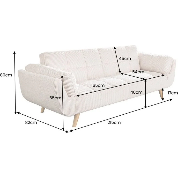 riess-ambiente Schlafsofa BOUTIQUE 215cm beige/natur - Cord, Daybett, Bettfunktion, 3-Sitzer, Einzelartikel 1 Teile, Nosagfederung und Holzfüße – ideal für Wohn-, Ess-, oder Gästezimmer – Bild 3