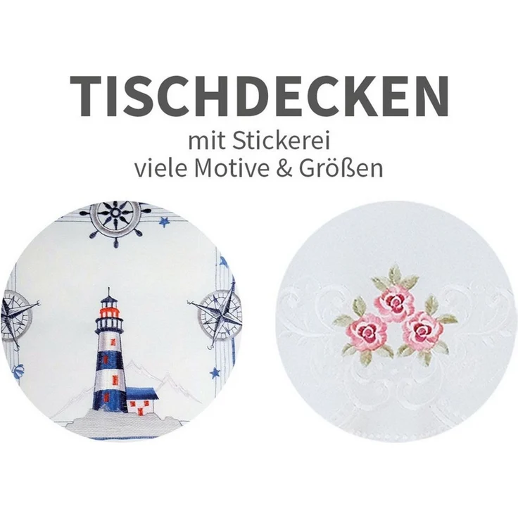 matches21 HOME & HOBBY Tischdecke Tischdecke VALERIE Leuchtturm & Kompass Stick Polyester weiß 85x85 cm (1-tlg), Pflegeleicht & waschbar bei 30 °C – Bild 3