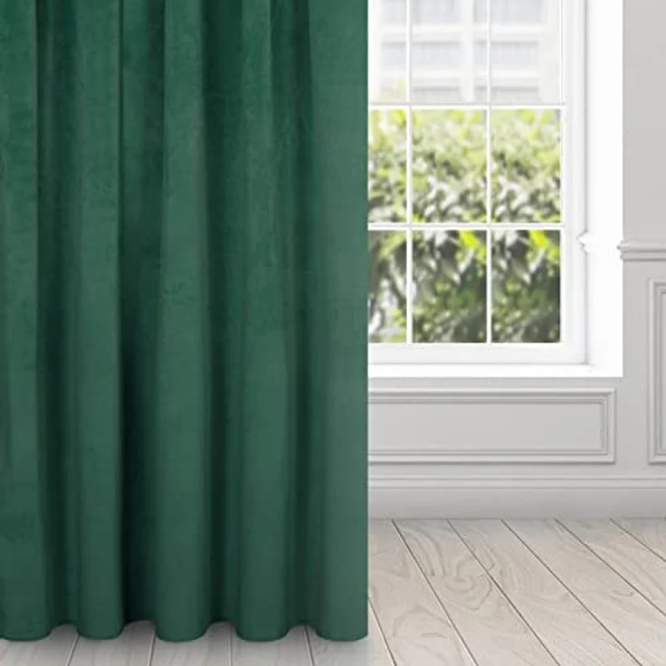 Eurofirany 'VILLA' Vorhang, Samtvorhänge, Velours Blickdicht, Dunkelgrün, KRÄUSELBAND, H270 x B140 cm (1er Pack) – Bild 6