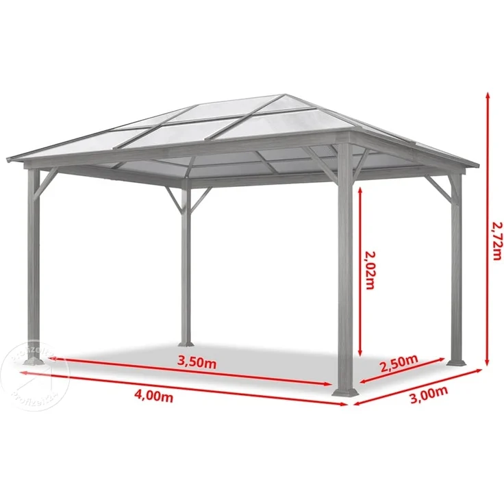 Gartenpavillon 3x4 m Holzoptik, ca 8 mm Polycarboat-Dach, 4 Seitenteile in champagner – Bild 9
