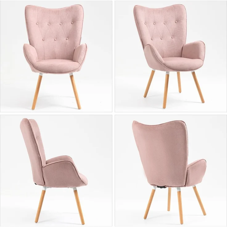 MEUBLE COSY Sessel Wohnzimmer Relaxsessel Lesesessel Lehnstühle Polstersessel Einzelsofa mit Holzbein Ohrensessel für Schlafzimmer Büro Vanity, Stoff, Rosa – Bild 4