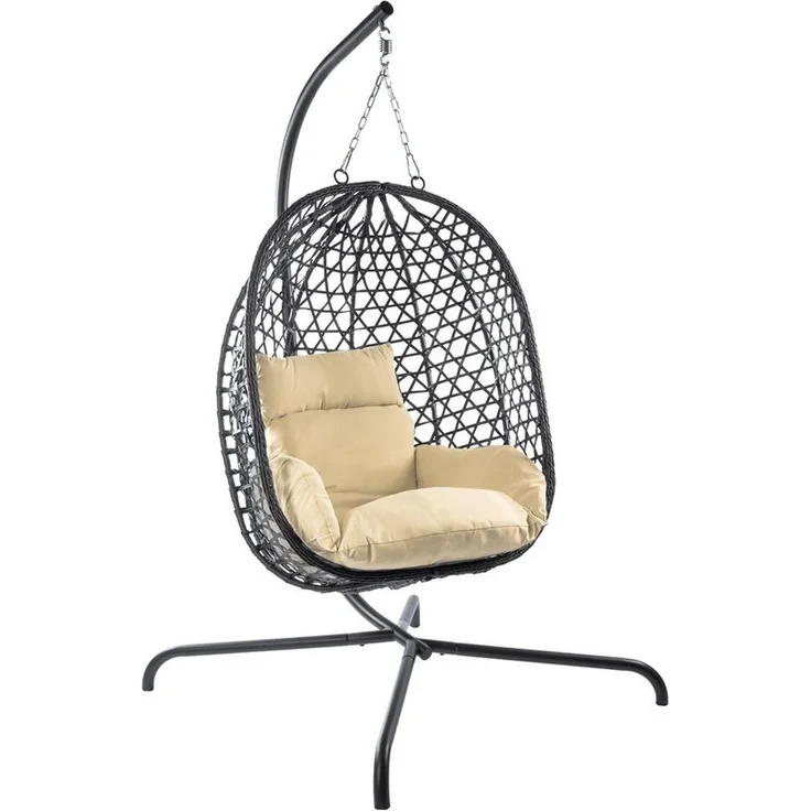 Goods+Gadgets Hängestuhl Hängesessel mit Gestell (Hängekorb Sessel), Schwebeliege Rattan Outdoor & Indoor Relax-Stuhl