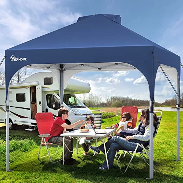 YITAHOME 3X3 wasserdichte Pavillon Faltpavillon, Faltbarer Pop up Pavillon Outdoor Anti-UV Gartenpavillon Höhenverstellbarfür Alle Jahreszeiten Für Party Camping Märkte Pool Festival, Blau – Bild 4