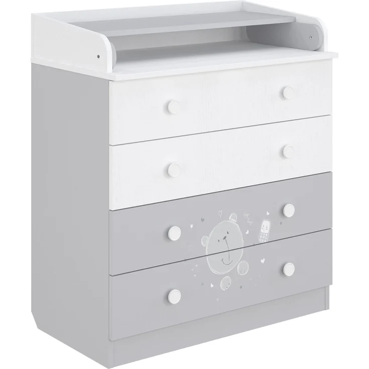 Shefa Kids Wickelkommode 800 Teddy - Weiß-Grau, 4 Schubladen, 80 cm Breite – Bild 1