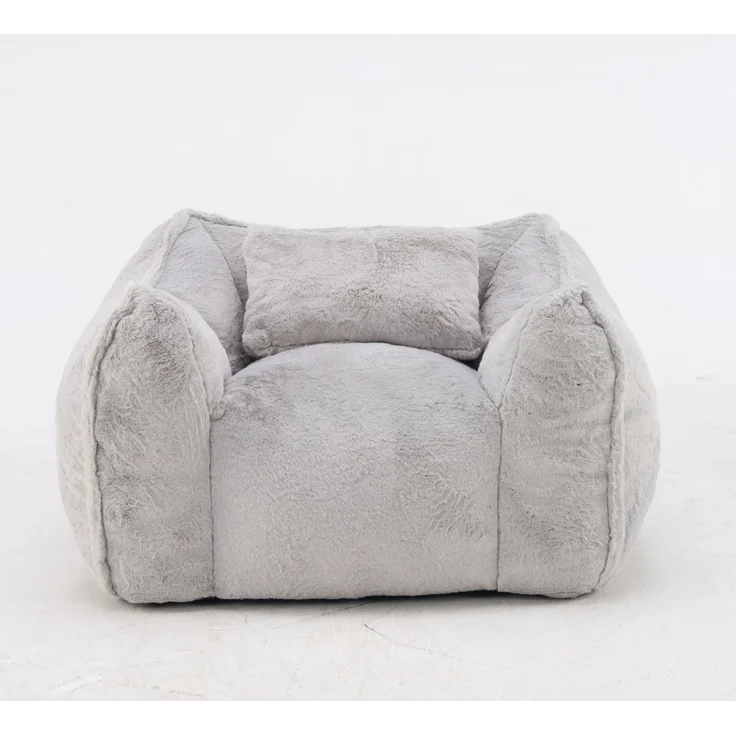 Sitzsack 123cm×97cm×73cm mit Kissen – weicher Relaxsessel mit Lammfell-Optik und Formschaum, Grau – Bild 2
