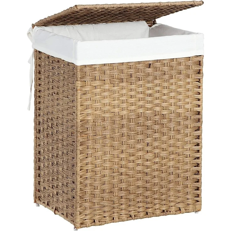 Calicosy Wäschekorb mit 2 Griffen und abnehmbarer Tasche - Seegrasimitat - Beige – Bild 1