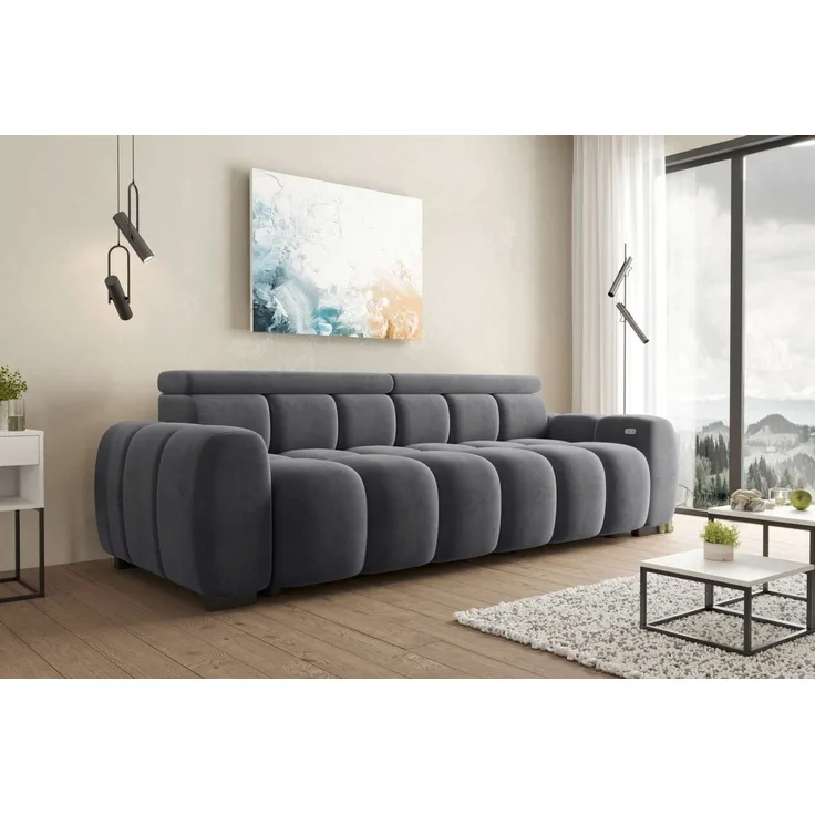 99rooms Alessio Bigsofa Velours TIFFANY Anthrazit mit Sitztiefenverstellung Lieferung Wohnung