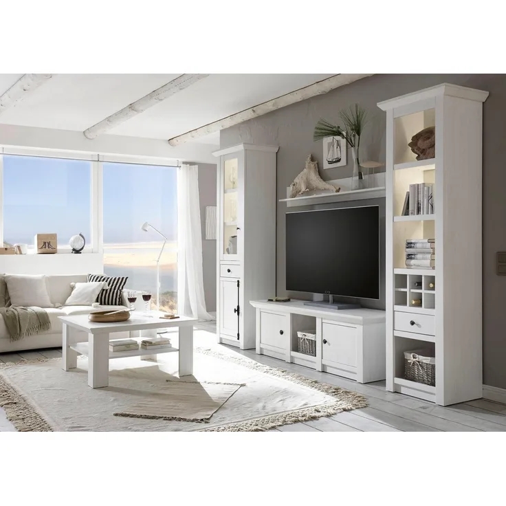 Home affaire Wohnwand California, (4-St, Besteht aus 1 Standregal, 1 Vitrine, 1 Lowboard, 1 Wandregal)