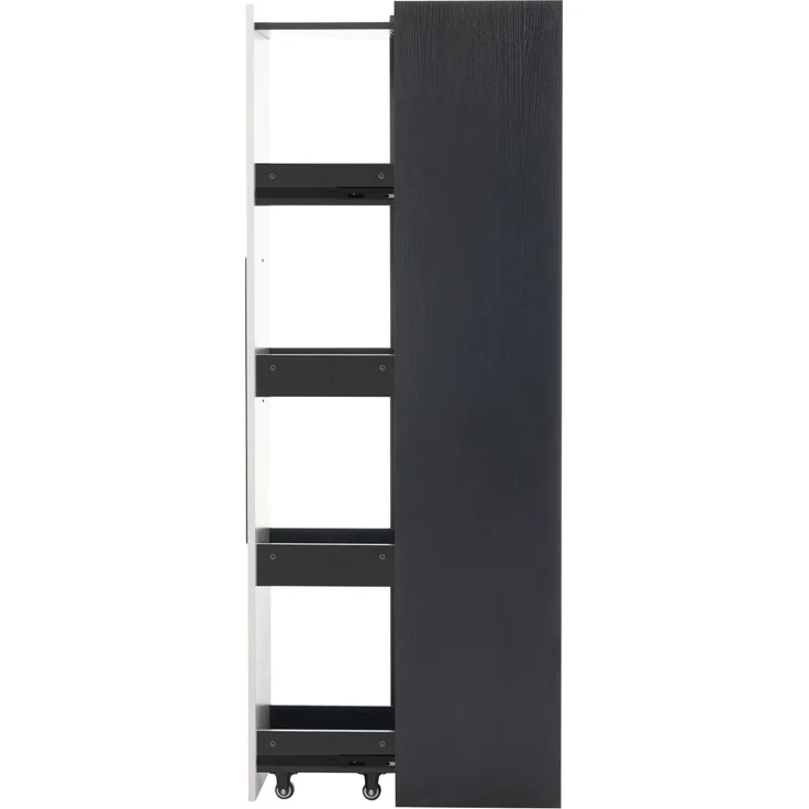 Flieks LED Vitrinenschrank 110.5×35×160 cm, Multifunktionsschrank mit Glasvitrine, Bücherregal & Aufbewahrungsschrank, Rollschrank schwarz & weiß – Bild 8