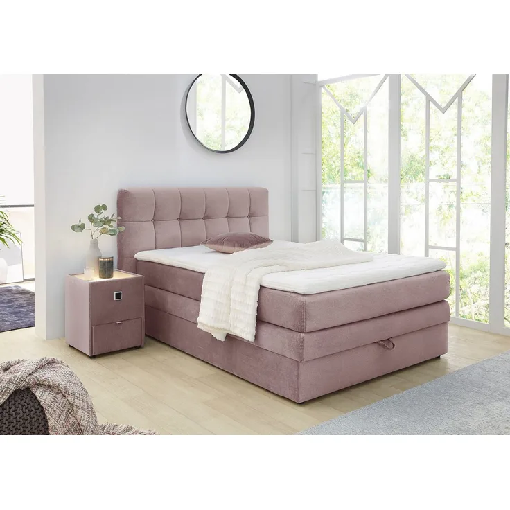 Jockenhöfer Gruppe Boxspringbett AMY mit Bettkasten, inkl. Bonnell- oder Taschenfederkernmatratze H2-H4, mit 6 cm Kaltschaum-Topper, Samt-Bezug, 120x200 und 140x200 cm