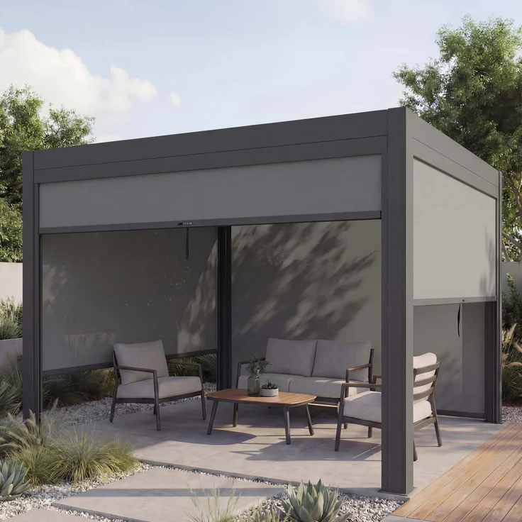 Mendler 'HWC-L46' Pergola, Regenrinne sturmfest, Aluminium anthrazit, 3x3m – Bild 1