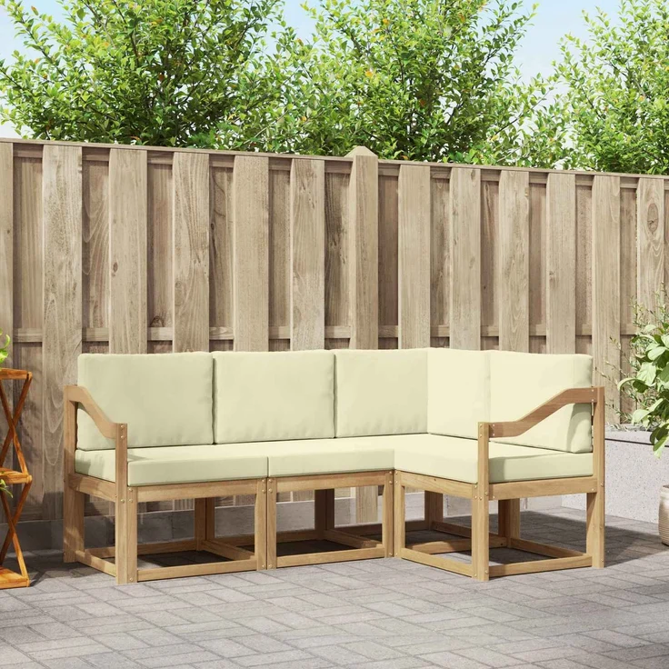 vidaXL Outdoor-Sofagarnitur 4 stk. Weiß und Creme – Bild 1