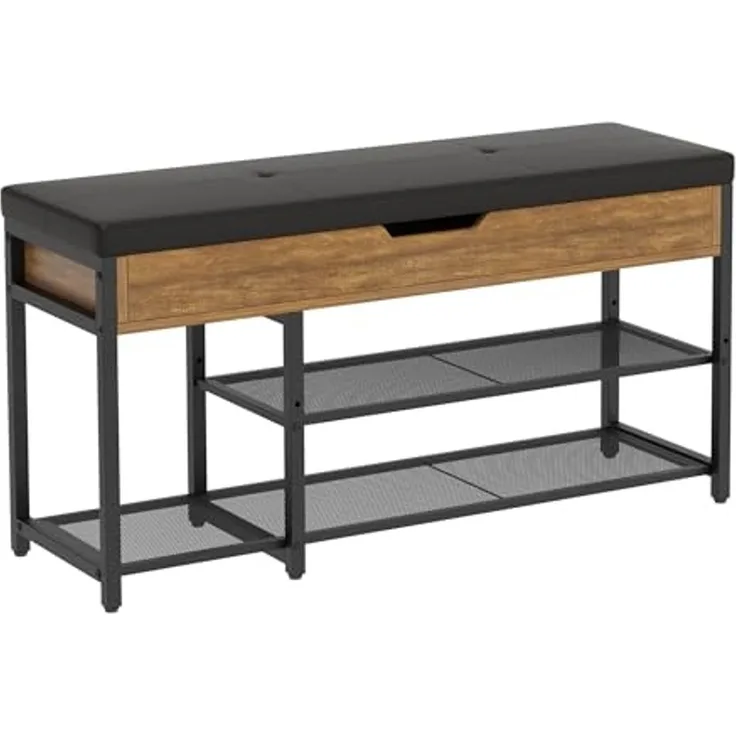 Mondeer Schuhbank Aufbewahrungsbank (3 Etagen), mit Verstellbarem Regal, mit gepolstertem Sitz und verdeckter Lagerung