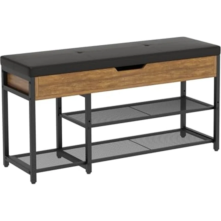 Mondeer Schuhbank Aufbewahrungsbank (3 Etagen), mit Verstellbarem Regal, mit gepolstertem Sitz und verdeckter Lagerung – Bild 1
