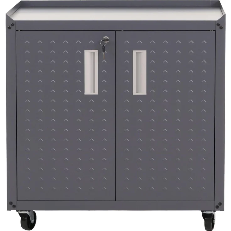 Rollschrank HWC-O52, Werkstattwagen Rollwagen, abschließbar Rollen 2 Staufächer Stahl 80x77x50cm ~ dunkelgrau – Bild 7