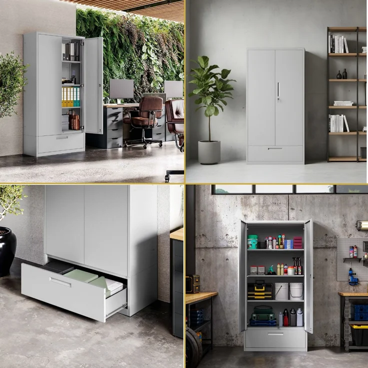 Metallschrank mit Einzel-Schublade RUEL - 195x90x40cm Grau | Büroschrank Aktenschrank Stahlschrank Fachbodenschrank Werkstattschrank – Bild 7
