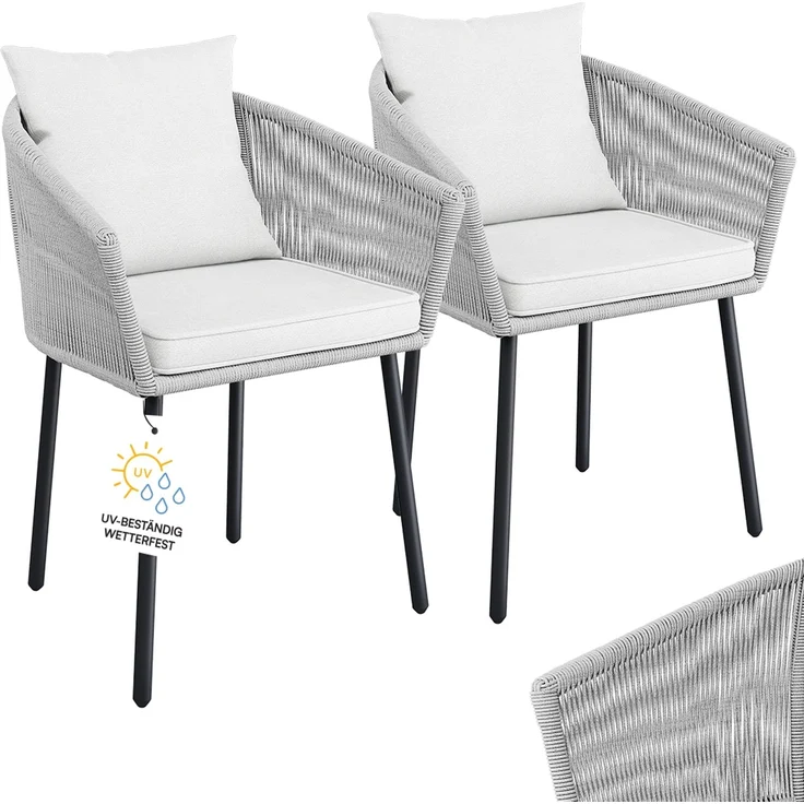 STEELSØN 'Nair' Polyrattan Gartenstuhl, 2er-Set, hellgrau, wetterfest & UV-beständig, Balkonstühle bis 160 kg belastbar, Gartensessel inkl. Kissen – Bild 1
