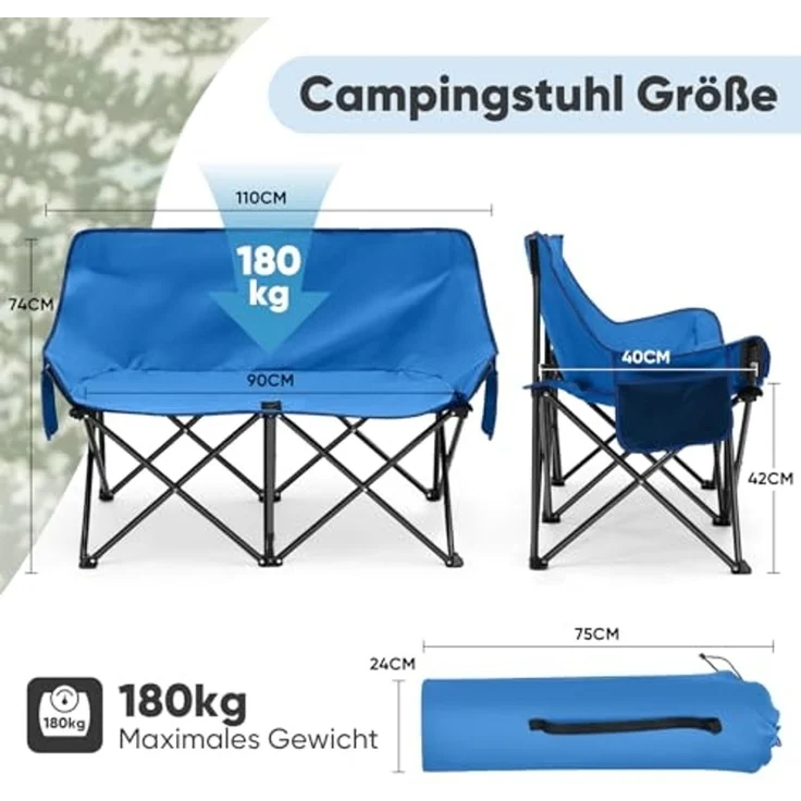 SUNULA Campingstuhl XXXXL Campingstuhl Faltbar 2 Sitzer Faltstuhl Camping Klappstuhl, Robust 2 Personen Klappstuhl für Outdoor, Balkon, Garten – Bild 3