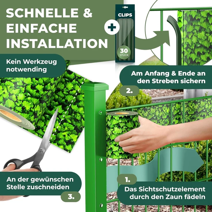 KESSER® PVC Sichtschutzstreifen Sichtschutz Rolle Doppelstabmatten Zaun Blickdicht | Wetterfest und Windschutz | Zaunfolie Sichtschutz Garten Gartenzaun 70 m, Buchsbaum – Bild 3