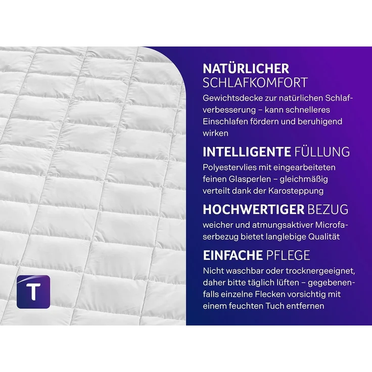 Traumnacht Entspannungsdecke 135x200 cm, 9 kg Gewichtsdecke zur Beruhigung und zum Abbau von Stress, empfohlen für Erwachsene, Öko-Tex zertifiziert, produziert nach deutschem Qualitätsstandard – Bild 3