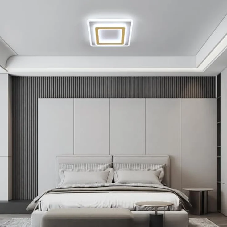 Goeco LED Deckenlampe, 44W 4950LM 6500K Kaltesweiß Gold Deckenleuchte Quadratisch aus Acryl, LED Lampen Deckenbeleuchtung Innen für Wohnzimmer Schlafzimmer Flur Küche Balkon – Bild 2
