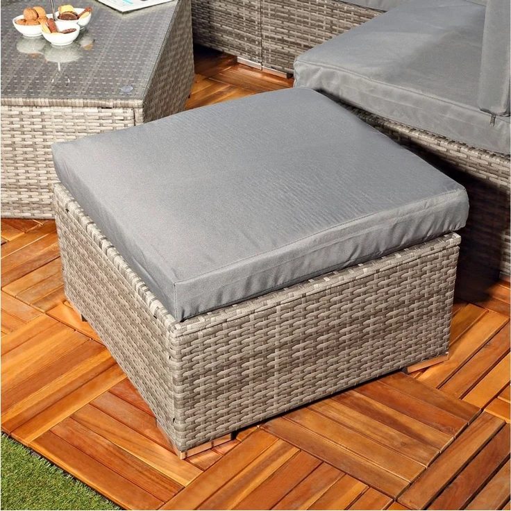 Feel2Home Garten-Essgruppe Gartensitzgruppe Terrassenmöbel Polyrattan Lounge versch. Farben, (Set, 1x Mehrteiliger Sofa 1x Ottomane 1x Tisch), Kissen inkl. Reißverschluss, daher abnehm- und waschbar – Bild 4