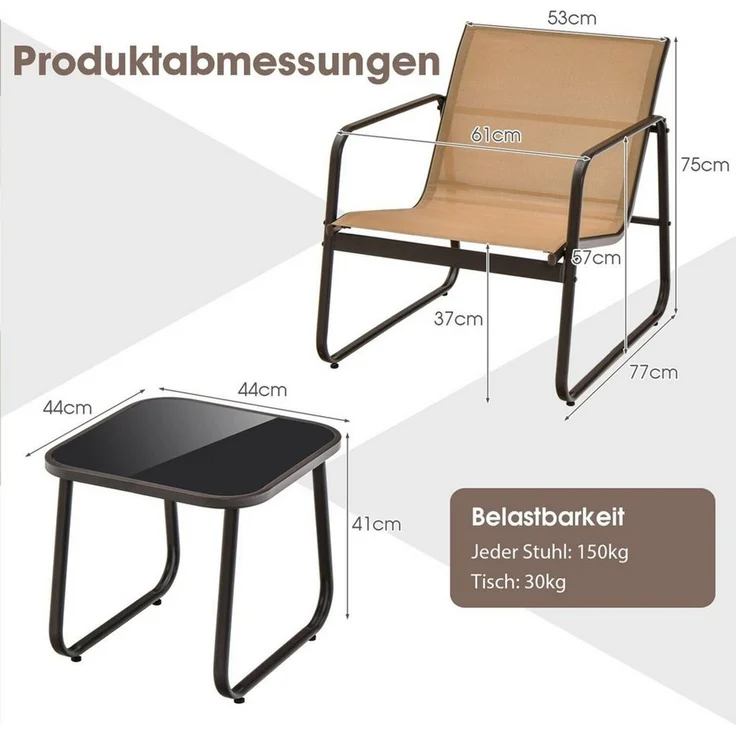 COSTWAY Balkonset Sitzgruppe Gartenmöbel, mit 2 Stühle & Tisch – Bild 2
