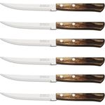 Tramontina Steakmesser Pizzamesser Set, im 6er Set – mit Holzgriff (6 Stück), FSC Holzgriff, rostfreier Edelstahl, Wellenschliff, spülmaschinenfest
