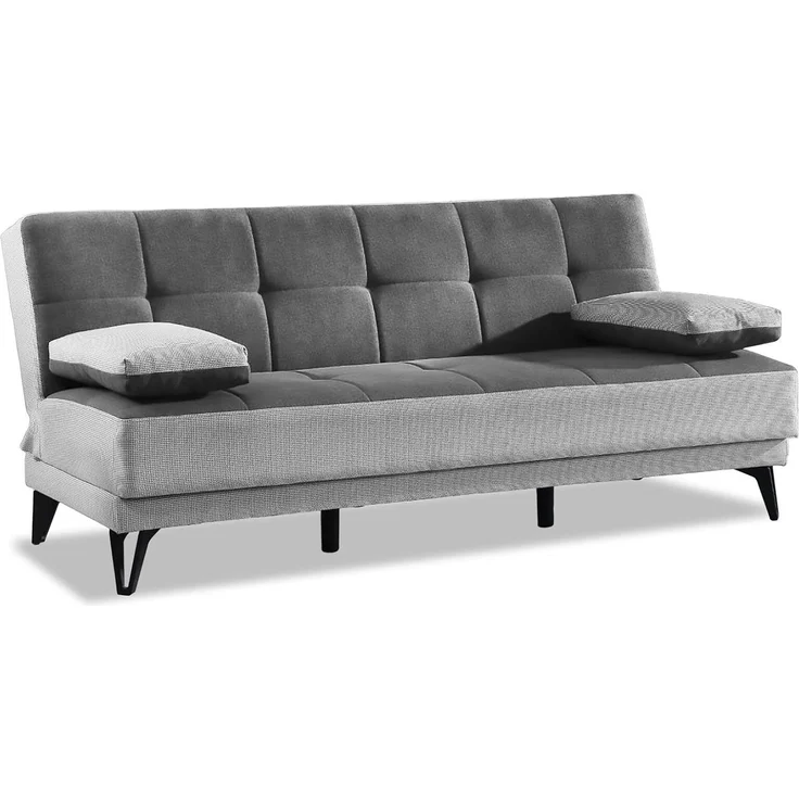 Dmora Jordi, 3-Sitzer Schlafsofa mit schwarzen Metallfüßen, Sofa aus gepolstertem Stoff mit klick-Klack-Öffnung, 190 x 87 x 97 cm, Grau, Metall – Bild 2