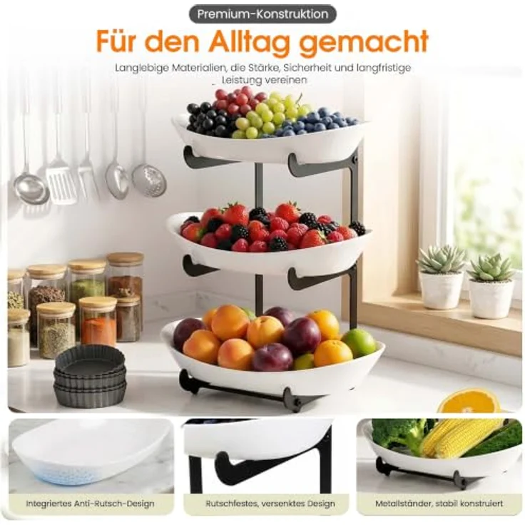 Roxlin Etagere Obstkorb 3-Etagen, Obstständer für Küchenarbeitsplatte, schwarz – Bild 5