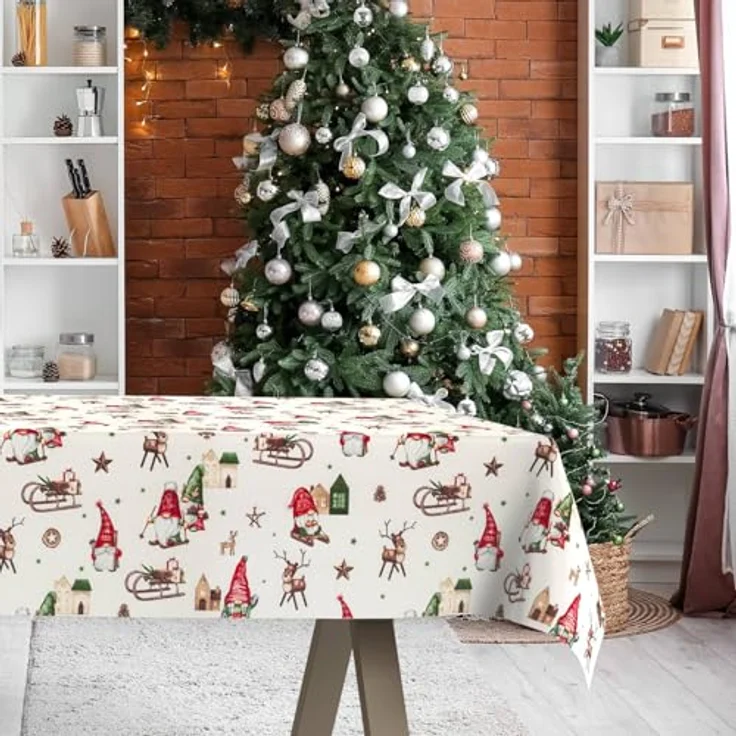 ANRO Tischdecke Weihnachten abwaschbare Weihnachtstischdecke (Einzelstück 1-tlg), Schmutzabweisend Weihnachten Rot-Grün 100x140cm – Bild 5