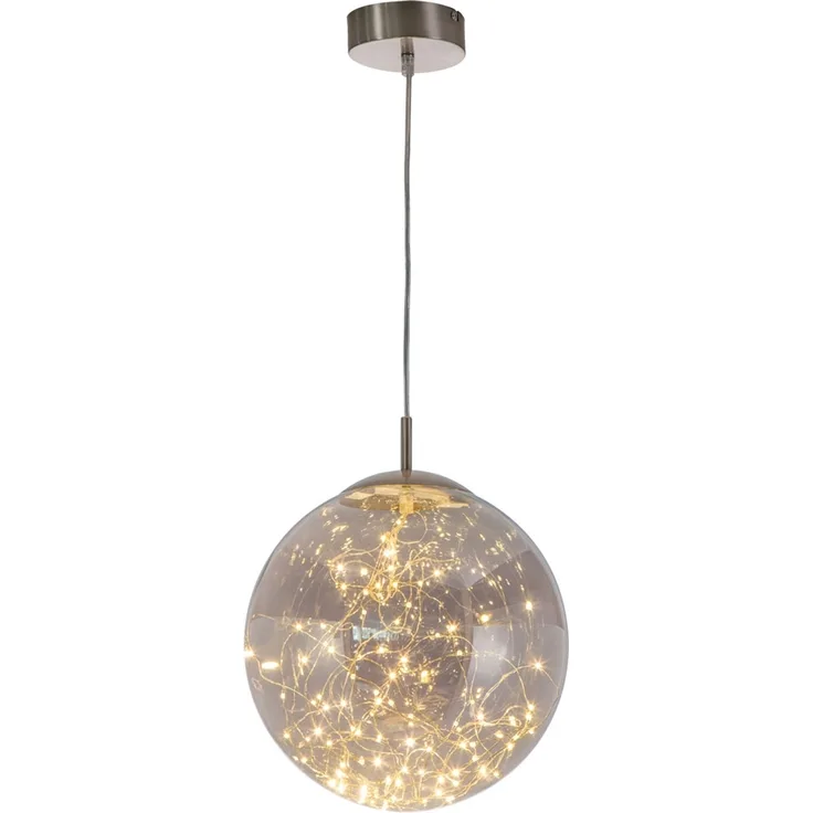 LED Pendelleuchte, Glaskugel, chrom, rauchfarben, L 150 cm