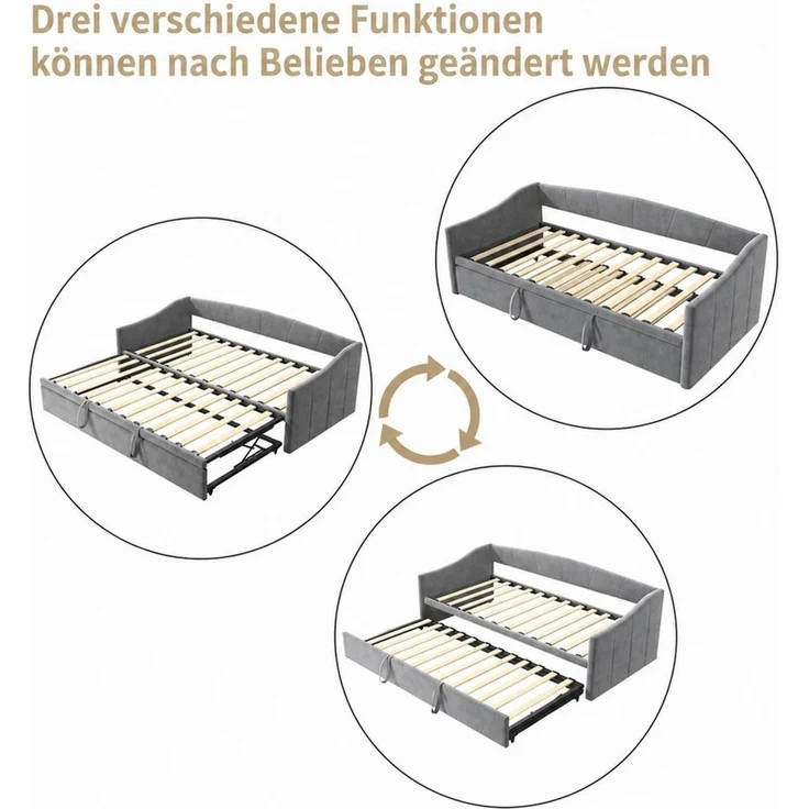 Simurq Schlafsofa Ausziehbares Schlafsofa, Gästebett mit Armlehnen, Tagesbett, Daybett Schlafsofa mit Ausziehbett 90/180x200cm Samt Bezug – Bild 4