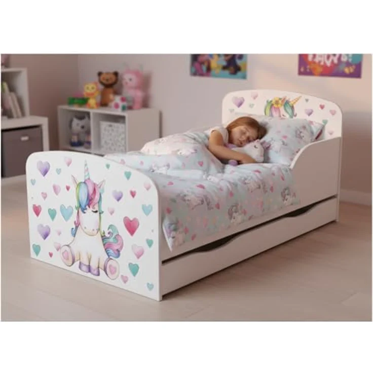 Leomark Kinderbett 70x140 cm, Einhorn, mit Matratze, Schublade und Lattenrost – Bild 3