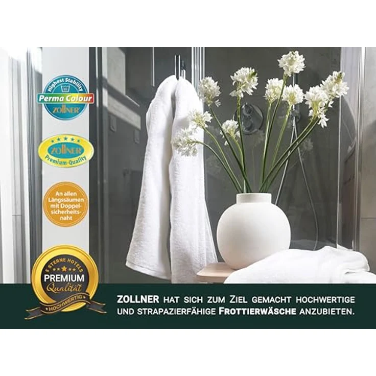 Zollner Duschtücher, Weiß, 70x140 cm, aus 100% Baumwolle, Oeko-Tex® Standard 100, waschbar bis 95°C, saugstarkes Walkfrottier – Bild 5