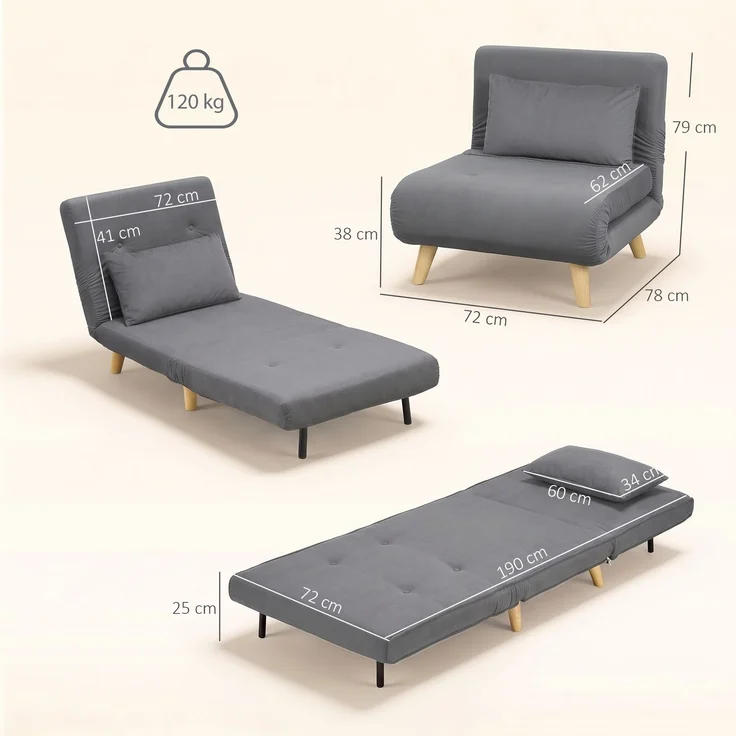 MELAYR, 3-in-1 Schlafsessel, Klappsessel mit Schlaffunktion, verstellbare Click-Clack-Rückenlehne, Grau, 78 x 72 x 79 cm – Bild 5