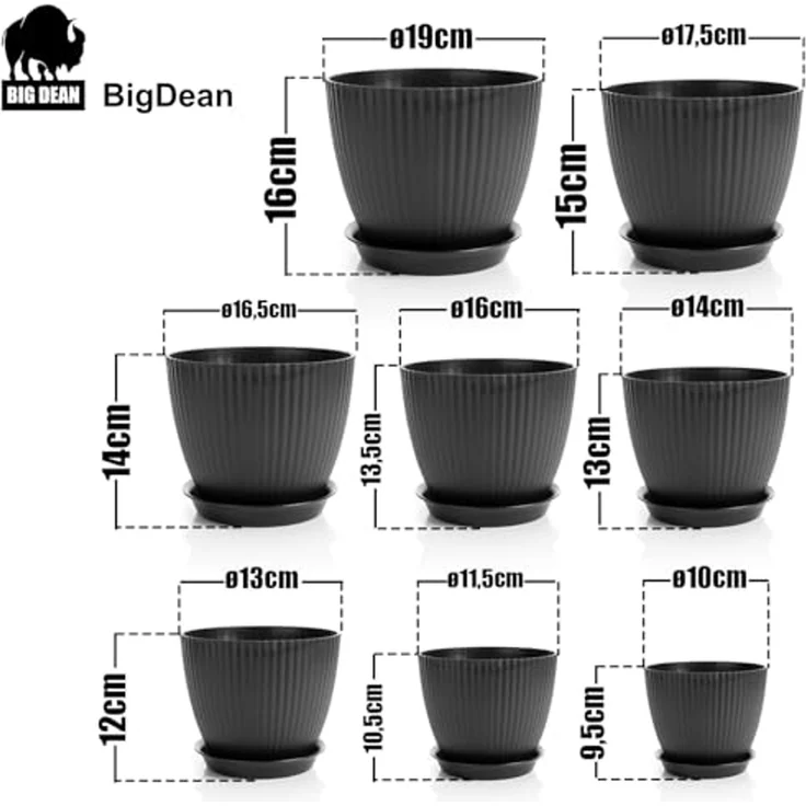 BigDean 8er Blumentopf Set Pflanzentopf mit Untersetzer Anthrazit – Bild 3