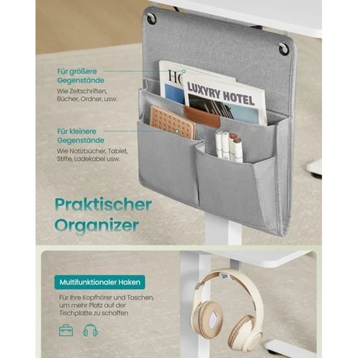 SONGMICS Höhenverstellbarer Schreibtisch elektrisch, 100 x 60 cm, Memory-Funktion mit 4 Höhen, USB-C-Anschluss, wolkenweiß – Bild 4