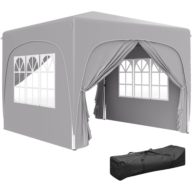 Klappbarer Gartenpavillon 3x3m mit verstellbarer Höhe, 300.0×300.0×273.0cm, Grau, MELAYR – Bild 1