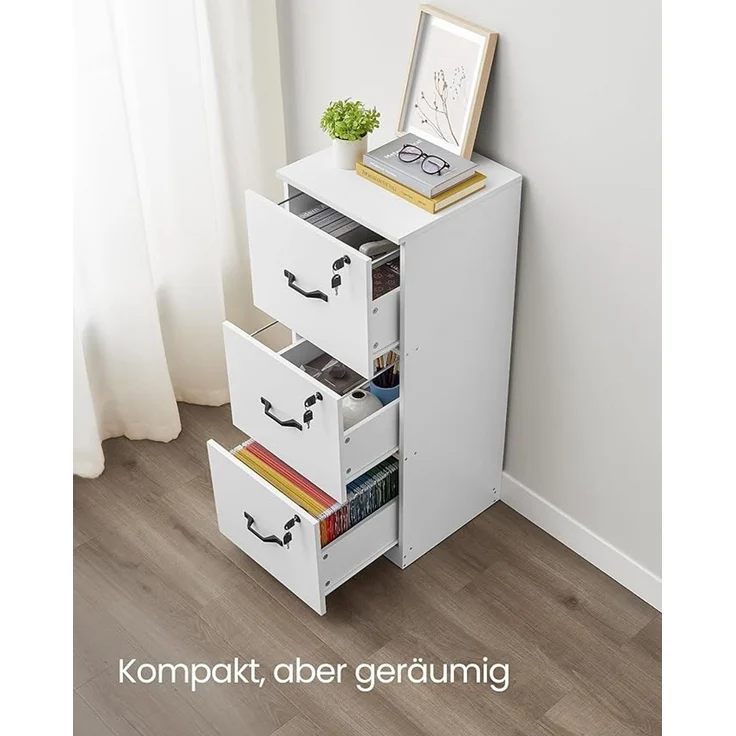VASAGLE Aktenschrank mit 3 abschließbaren Schubladen, verstellbare Hängestange, Holzspanplatte wolkenweiß, 41 x 40 x 103 cm – Bild 3