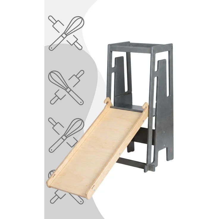 Tuki Entdeckerset - Lernturm + Rutsche mit Maltafel Greywash – Bild 2