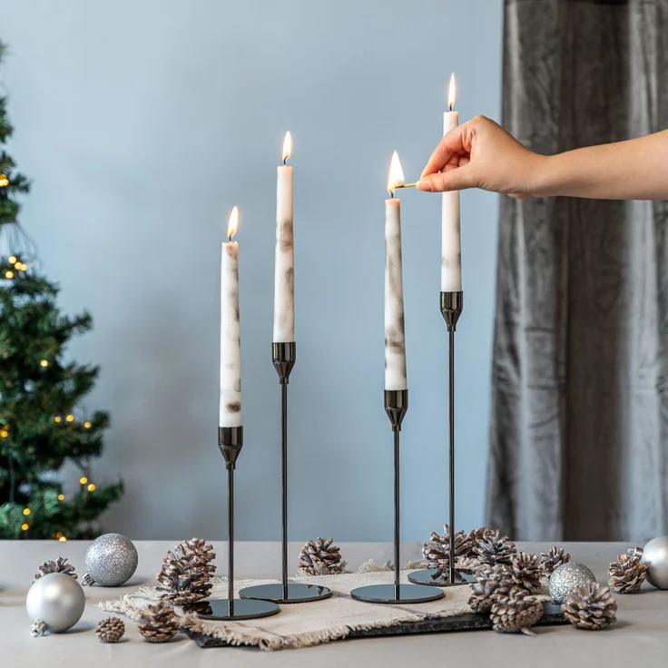 4er-Set Kerzenhalter, Kerzenständer für Stabkerzen, Metall, schwarz – Bild 8